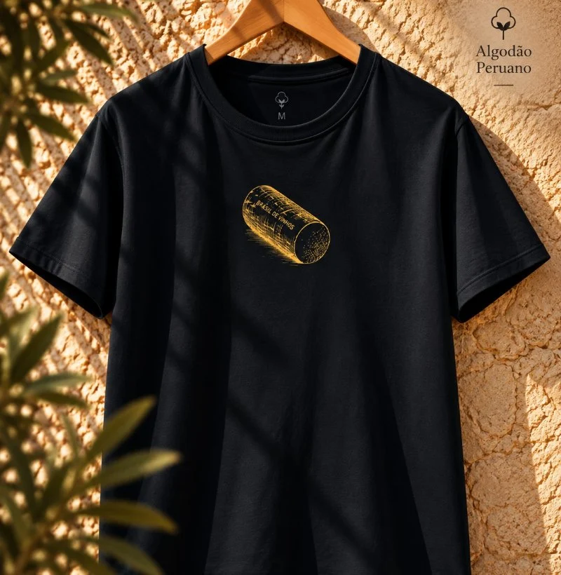 Camiseta Brasil de Vinhos - Rolha Amarela - Camiseta Algodão Peruano