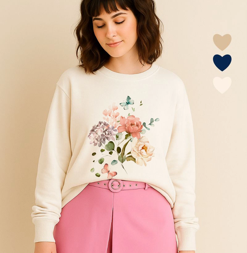 Moletom Ilustrado Borboletas e Flores Colors