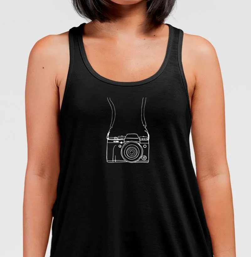 Camiseta regata câmera fotográfica