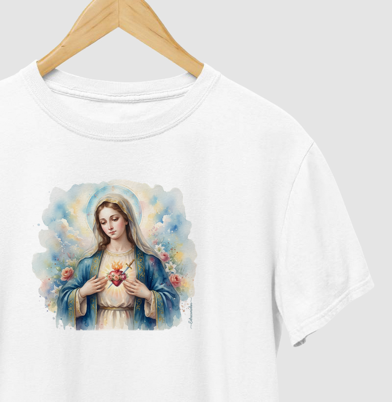 Imaculado Coração de Maria - Estampa Aquarela - Camiseta