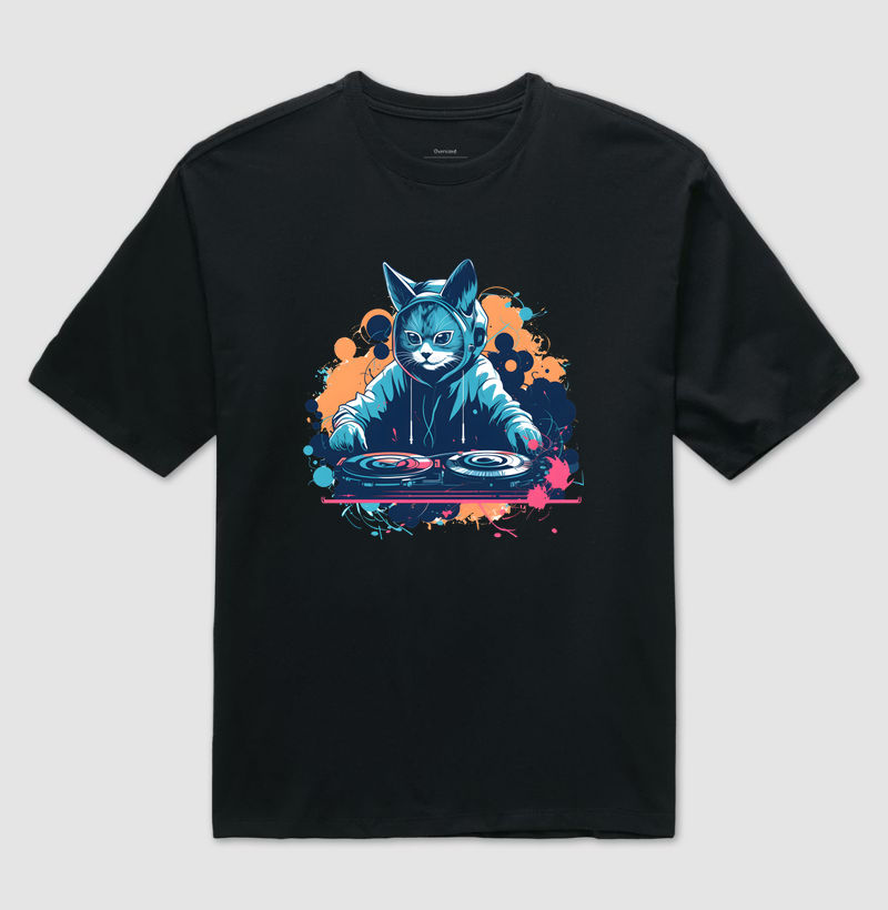 Camiseta Oversized Gato DJ