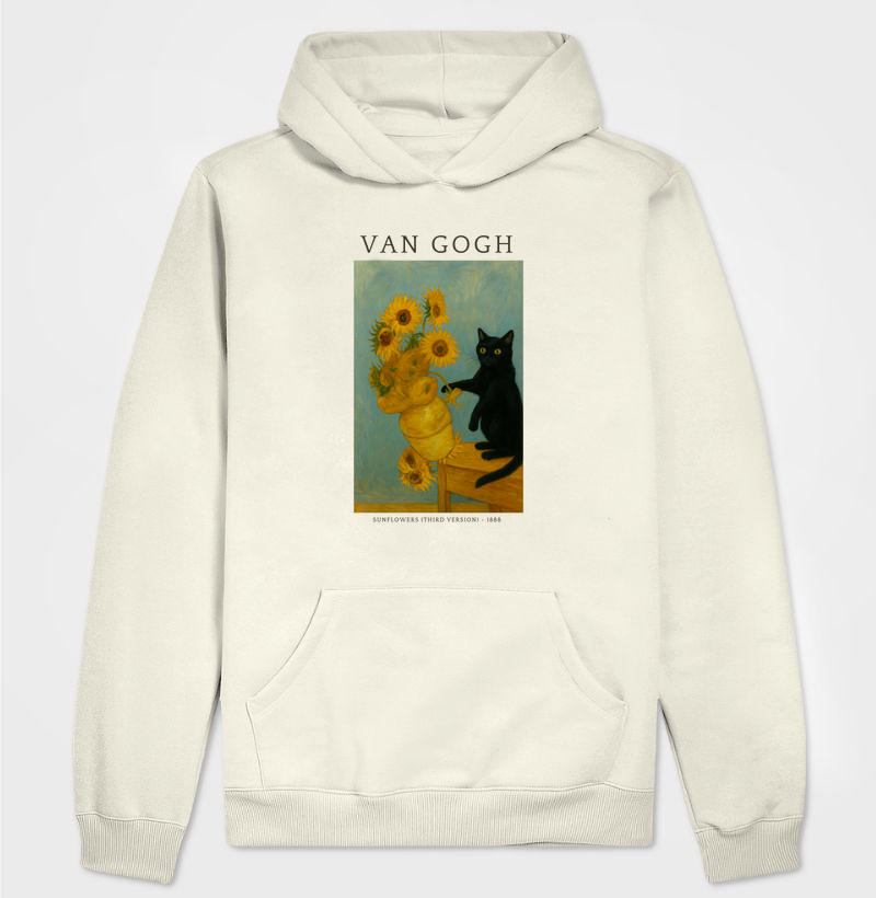 Hoodie Moletom Sunflowers & Gato – Van Gogh Reimaginado