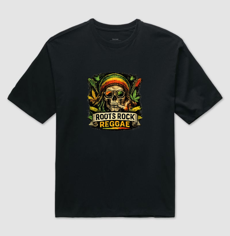  Camiseta Oversized Roots Rock Reggae.  Coleção Reggae Music. Unissex. Algodão Premium.