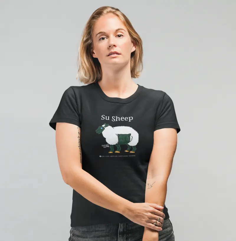 Camiseta Adulto Su Sheep Preta by Giovanna Sgarbi