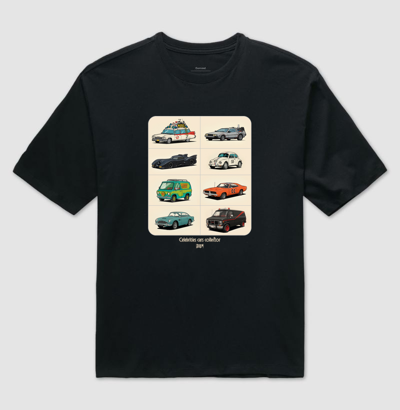Camiseta Oversized colecionador miniaturas carros famosos
