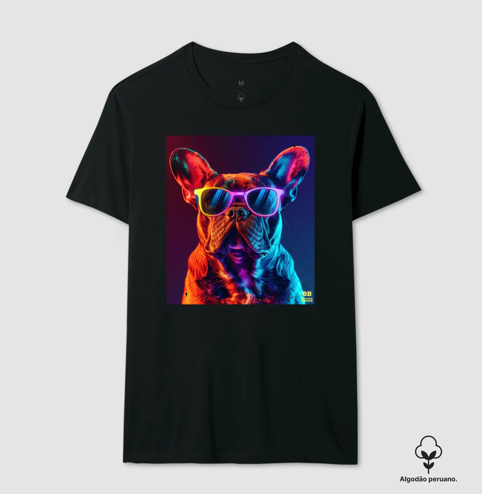 Camiseta Premium Bulldog Frances "Oculos Neon 2"