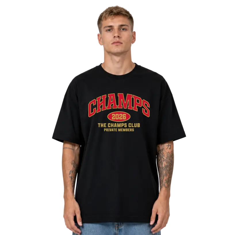 Camiseta Oversized Unissex Preta Champs Varsity 2026