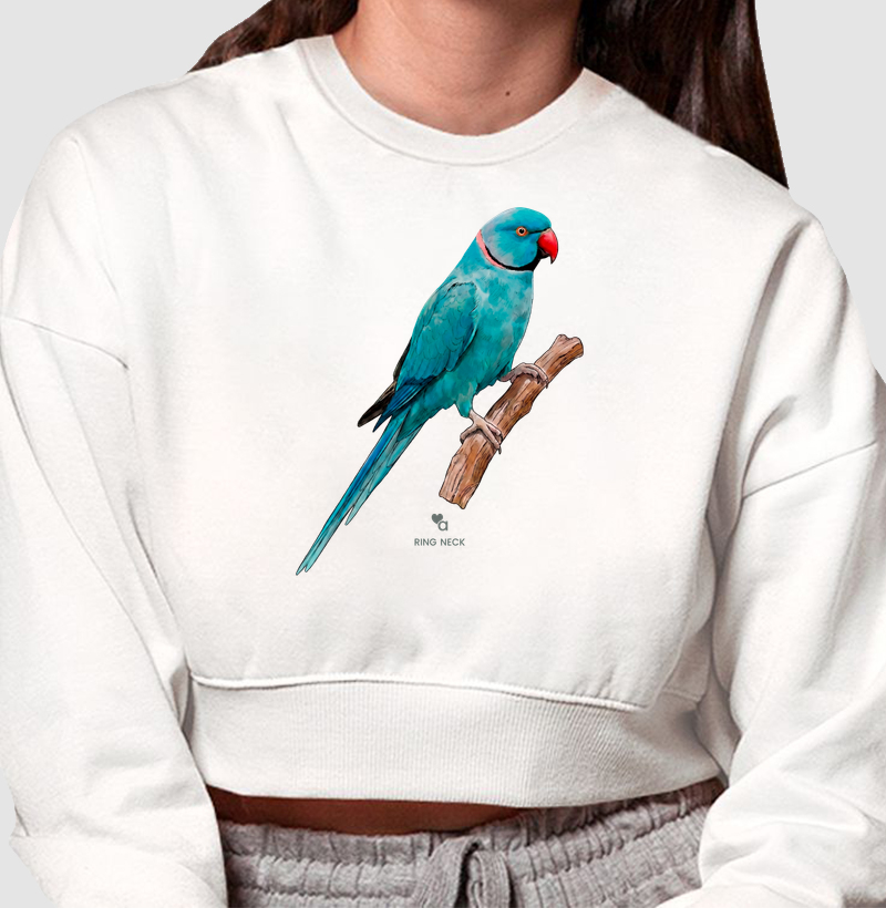 Aves - Ring Neck Azul - Moletom Cropped