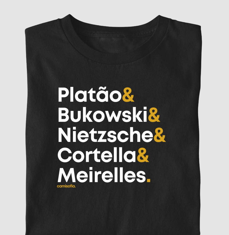 Camiseta Grandes Pensadores - Platão, Bukowski, Nietzsche, Cortella, Meirelles