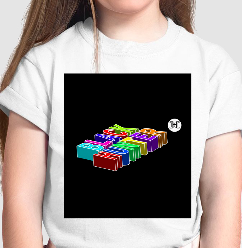 camiseta infantil letras deitadas colors black hunter