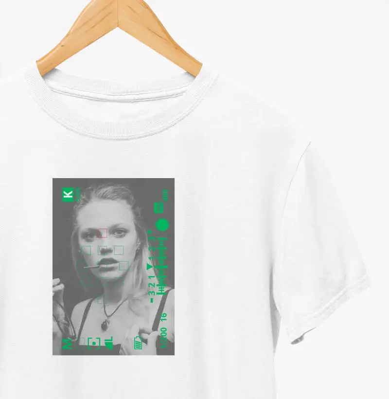 Camiseta, visor da câmera modelo