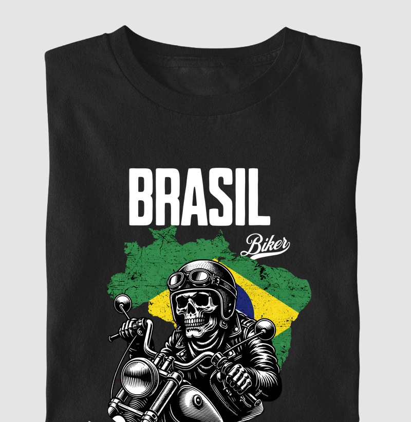 Camiseta Nascido Para Pilotar Brasil - Caveira Motociclista