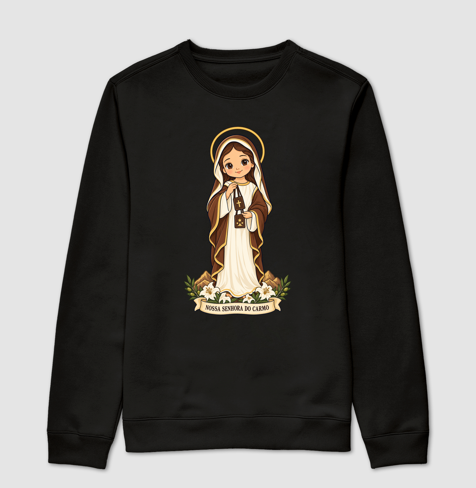 Nossa Senhora do Carmo estilo chibi - Suéter Moletom