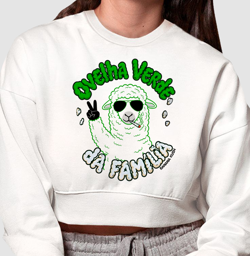Ovelha Verde da Família Moletom Cropped Premium
