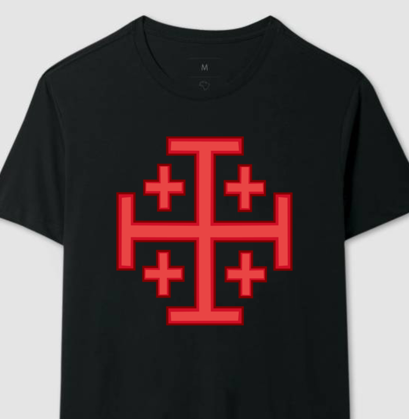 Camiseta com cruz estilizada de Sepulcro de Jerusalém