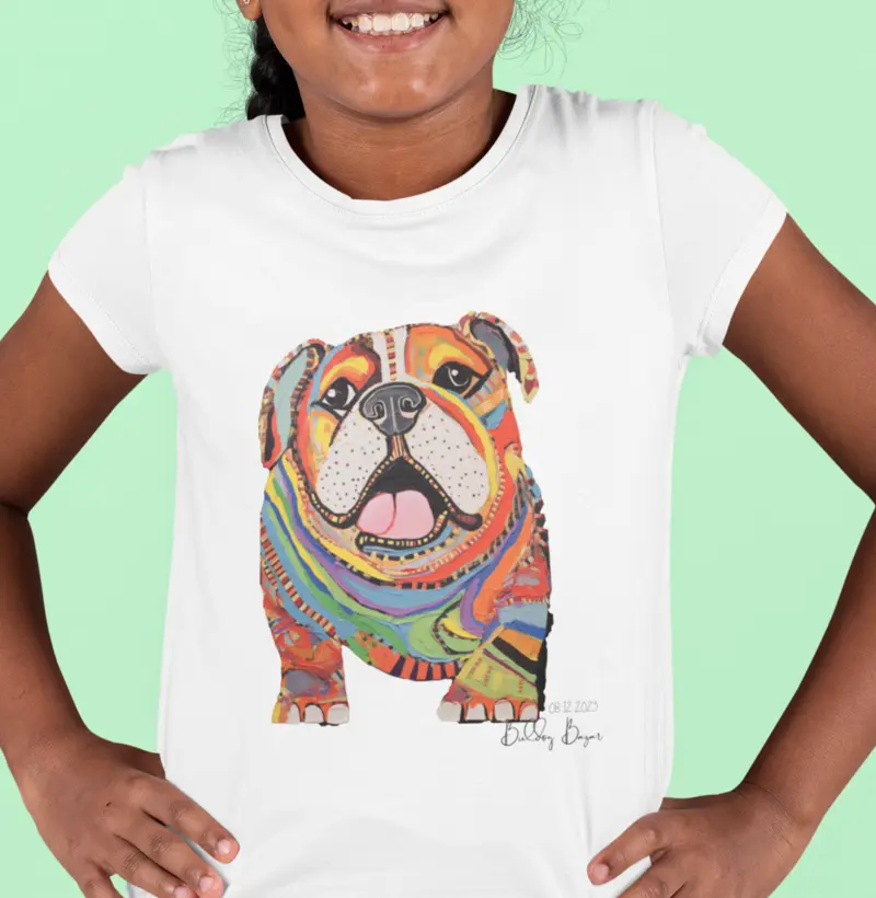 Camiseta Infantil Bulldog Ingles "Picasso Perdido"