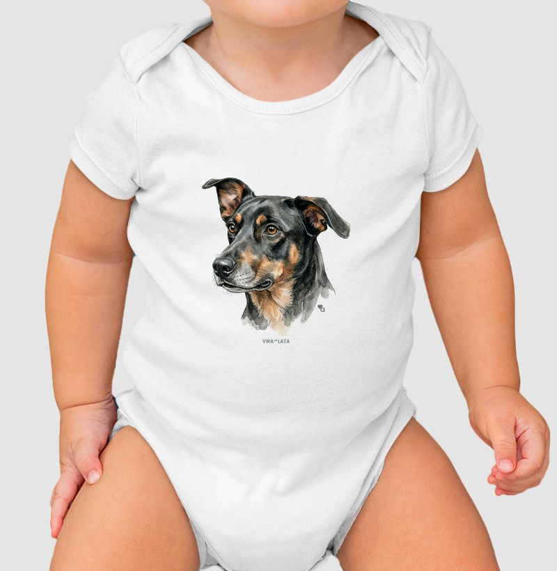 Cães - Vira-Lata Preto e Caramelo - Body Infantil
