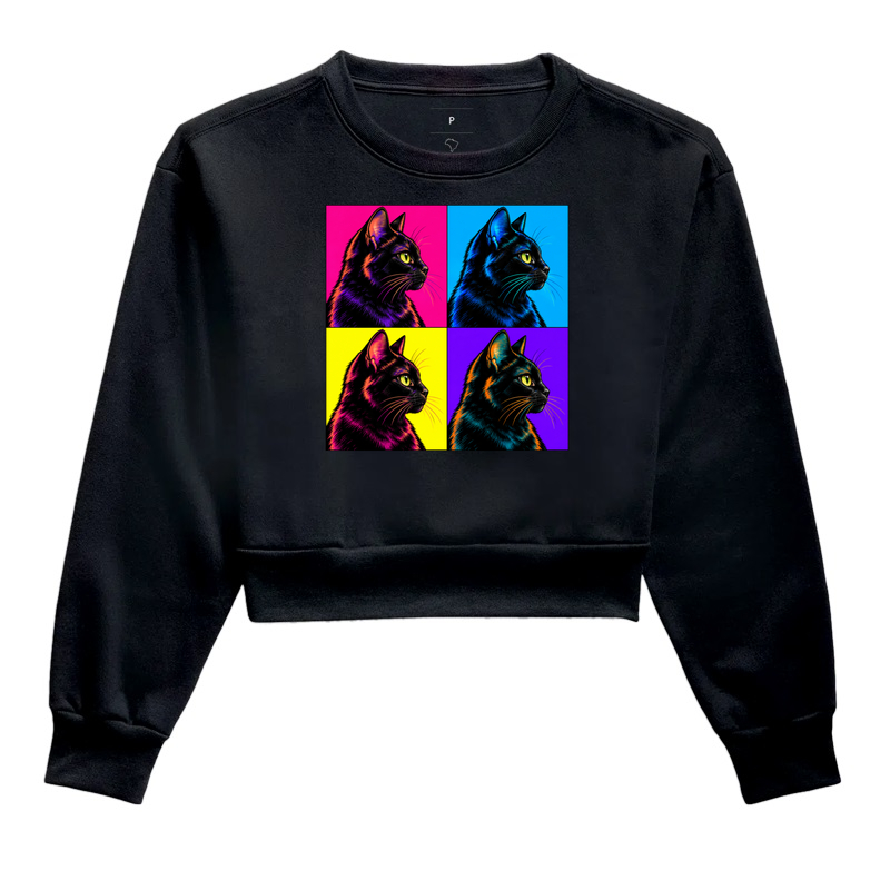 Gato Preto Pop Art - Cropped Moletom