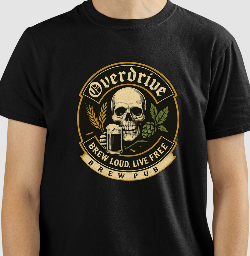Camiseta Overdrive Brew Loud Live Free Estampa Rock Cerveja Artesanal