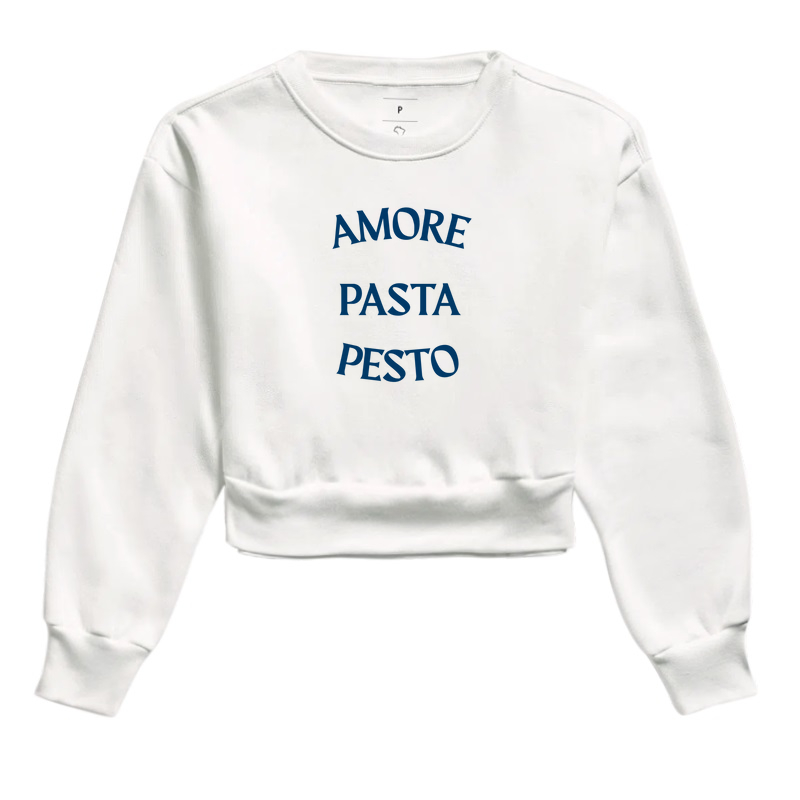 Moletom Cropped Amore Pasta Pesto Blue