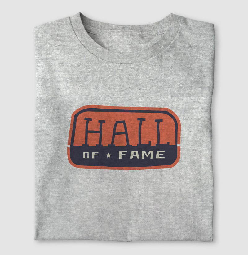 Camiseta HOF laranja - Masculina Estampada 100% Algodão Hall of Fame – logo laranja