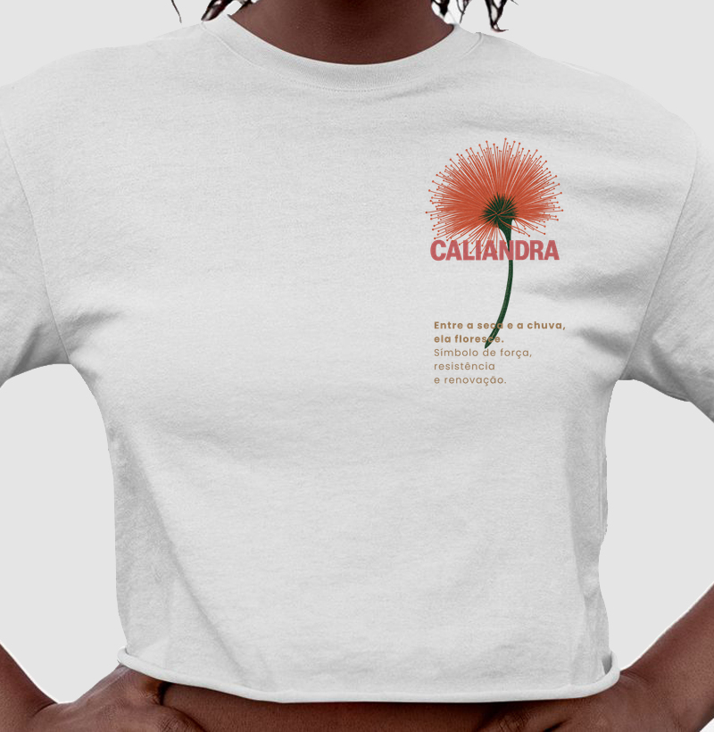 Camiseta Branca Caliandra Flor do Cerrado 100% Algodão