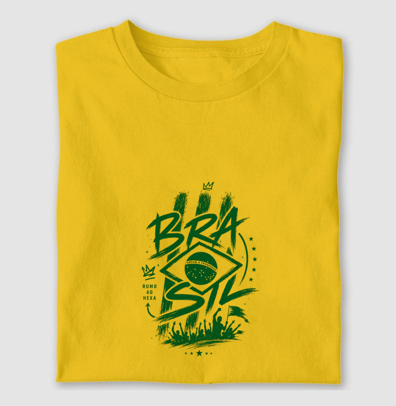 Camiseta Brasil na Copa Algodão Premium