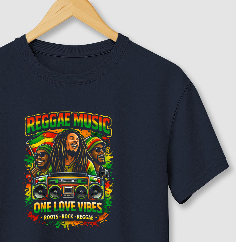 Camiseta One Love Vibes. Coleção Reggae Music. Masculina e Feminina. Algodão Premium.