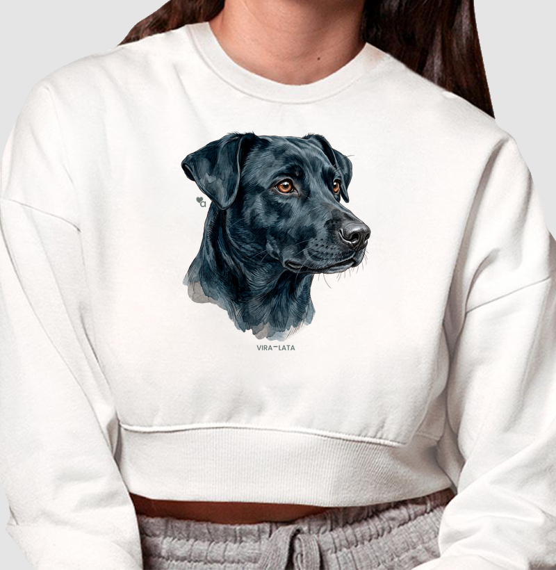 Cães - Vira-Lata Preto - Moletom Cropped