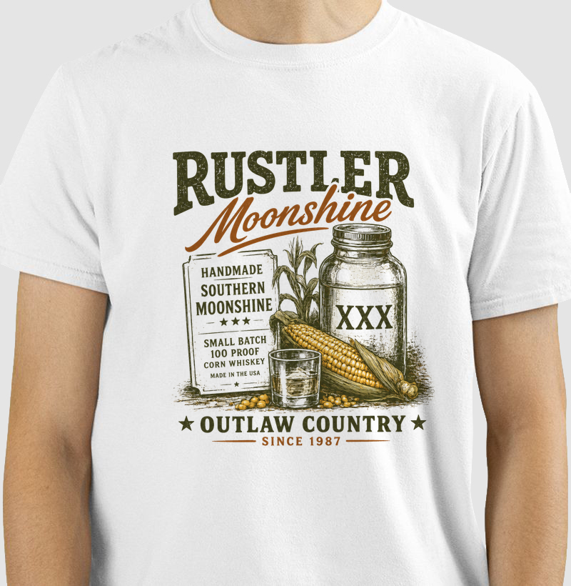 Camiseta Country Masculina Rustler Moonshine Outlaw Country
