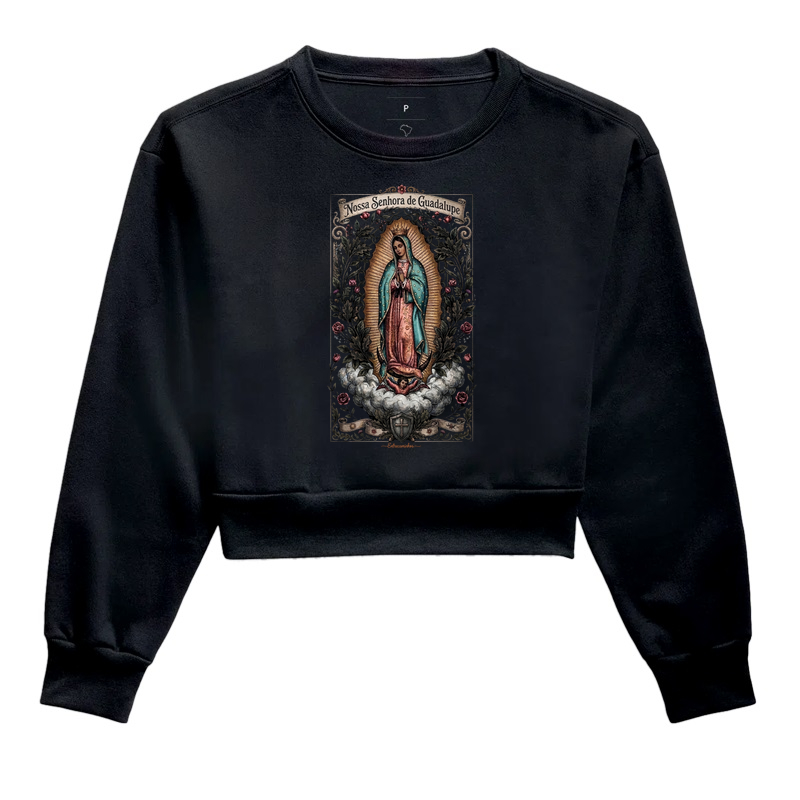 Camiseta Nossa Senhora de Guadalupe (Arte Sacra Vintage Ilustrada) - Cropped Moletom