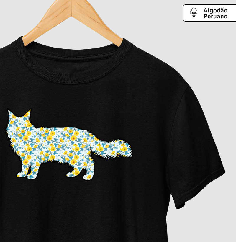 Camiseta Maine Coon Floral - Pelo & Pano