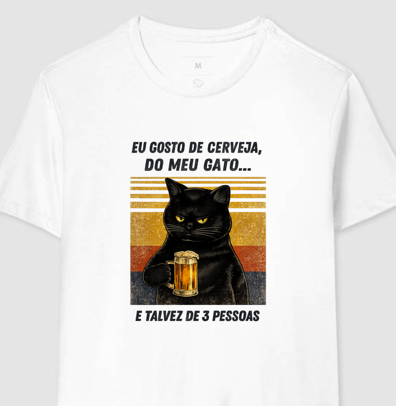 Camiseta Cerveja, Gato e 3 Amigos