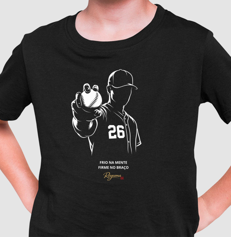 Camiseta Infantil, Menino, Menina, Juvenil de Algodão Peruano Baseball "Firma no Braço" - Pais e Filho - Camiseta Infantil