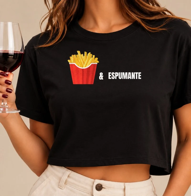 Camiseta Batata Frita e Espumante - Cropped