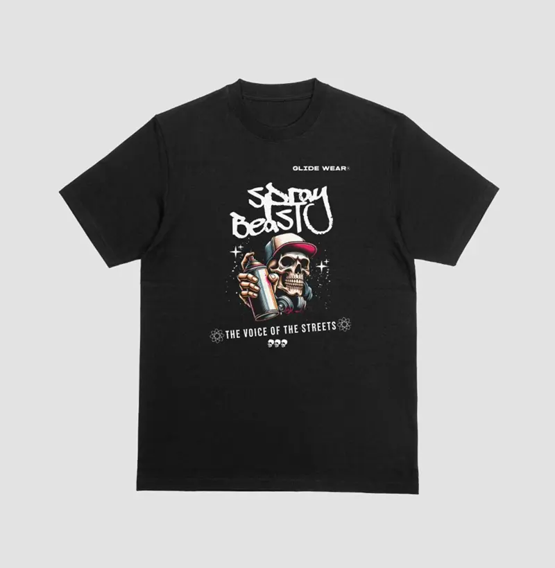 Camiseta Preta StreetWear Spray Beast