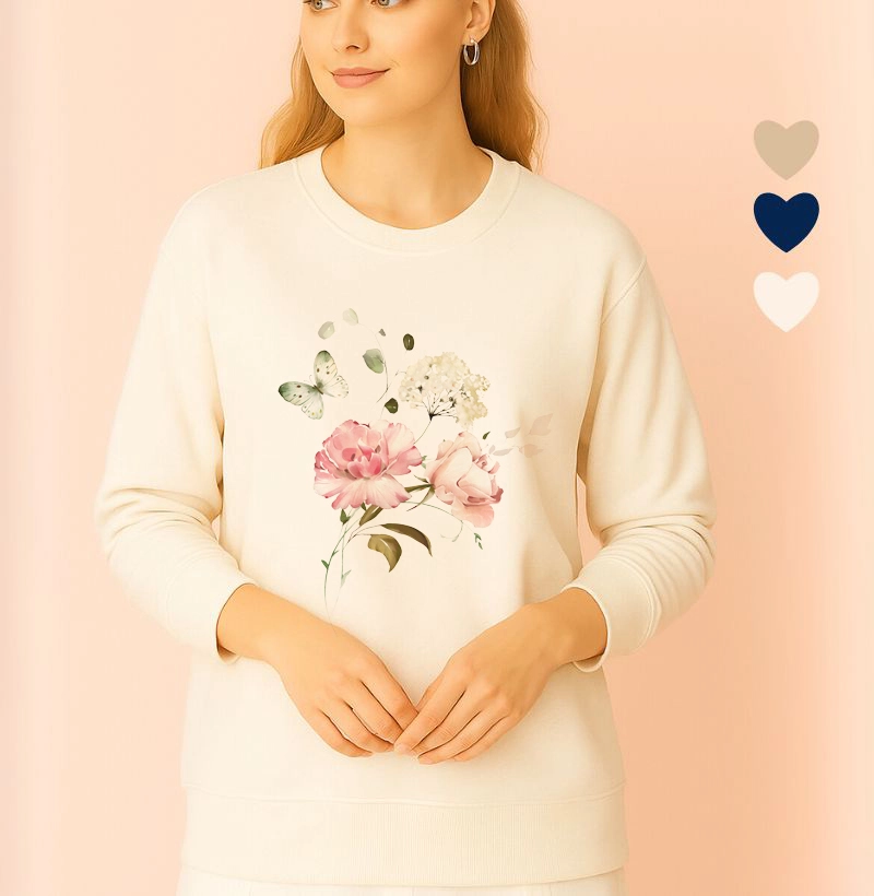 Moletom Ilustrado Borboleta Verde e Flores