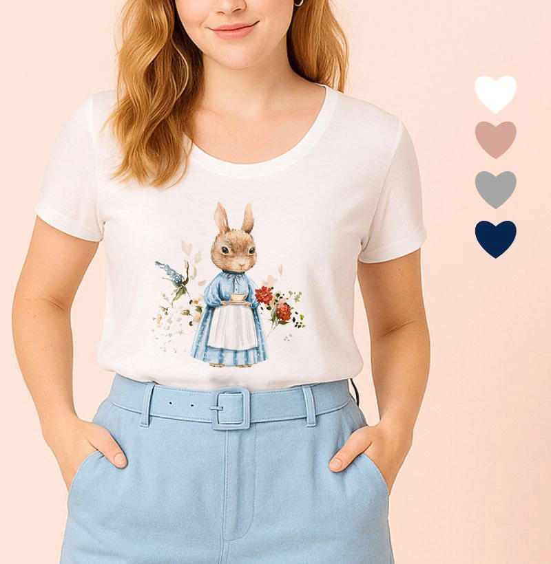 Camiseta Feminina Ilustrada Coelha Xícara