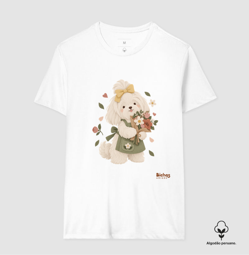 Maltes Florista - Camiseta Algodão Peruano