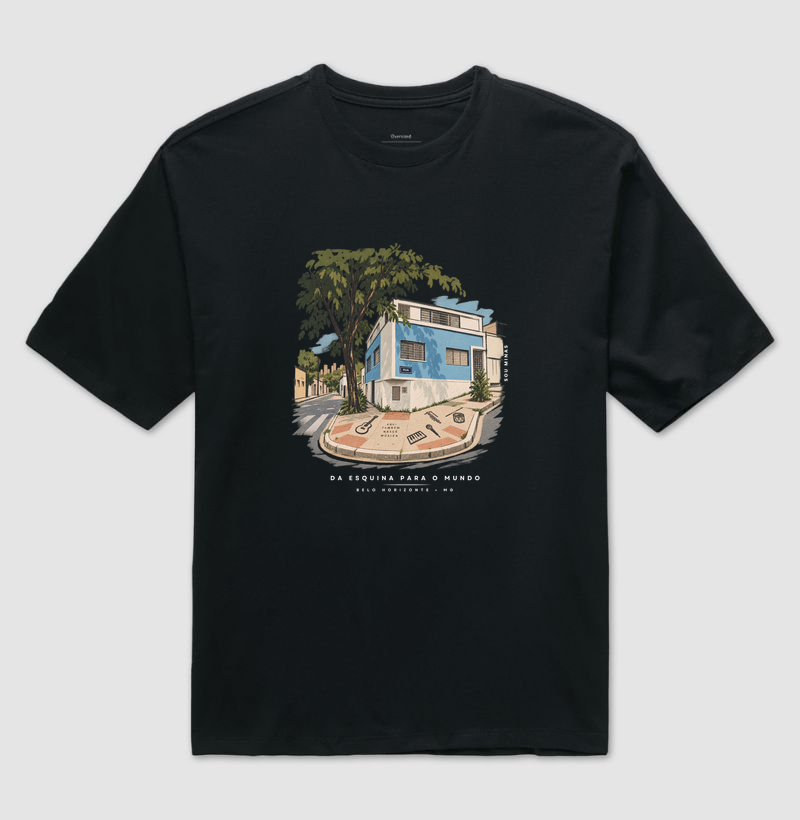 Camiseta Da Esquina Pro Mundo | Música de Minas | Memória das Gerais - Oversized - Camiseta Oversized
