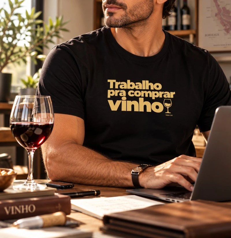 Camiseta Trabalho pra Comprar Vinho – Frase Divertida de Vinho - Camiseta