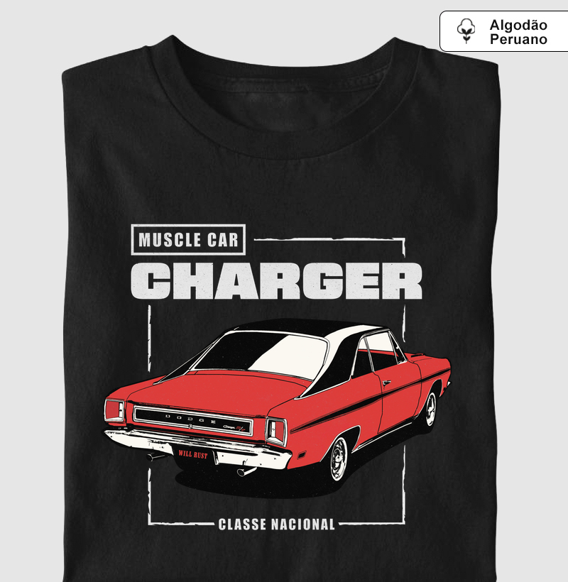 Charger Muscle Car | Vermelho - Camiseta Algodão Peruano