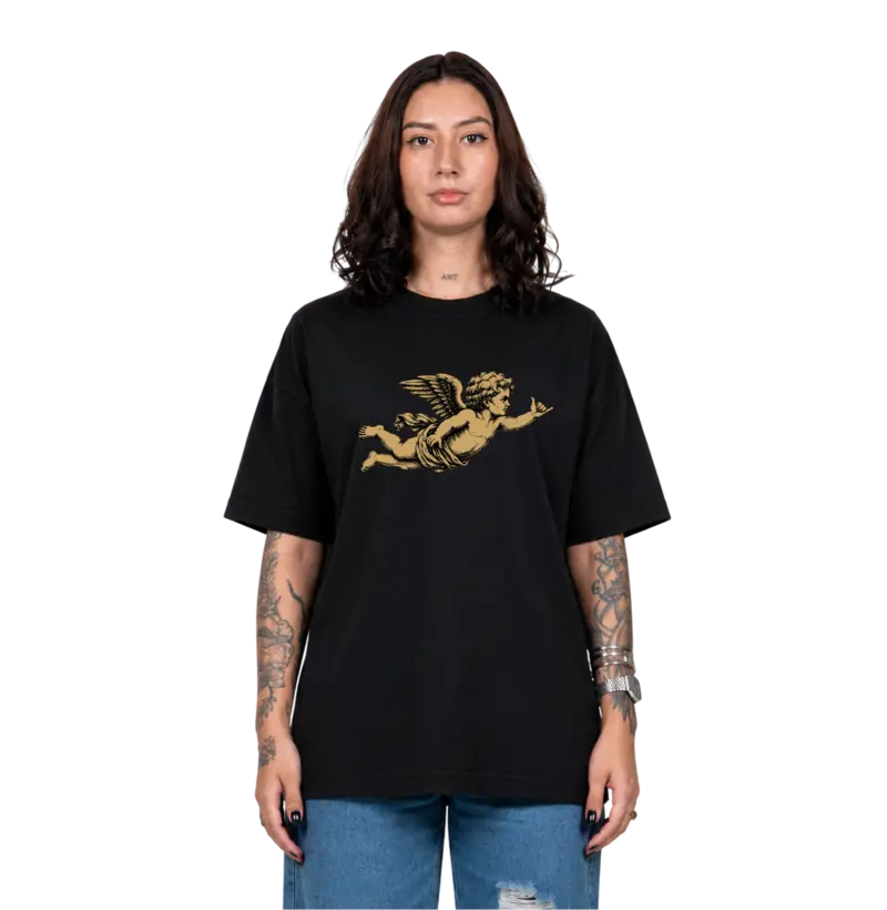 Camiseta Oversized Preta Golden Cherub