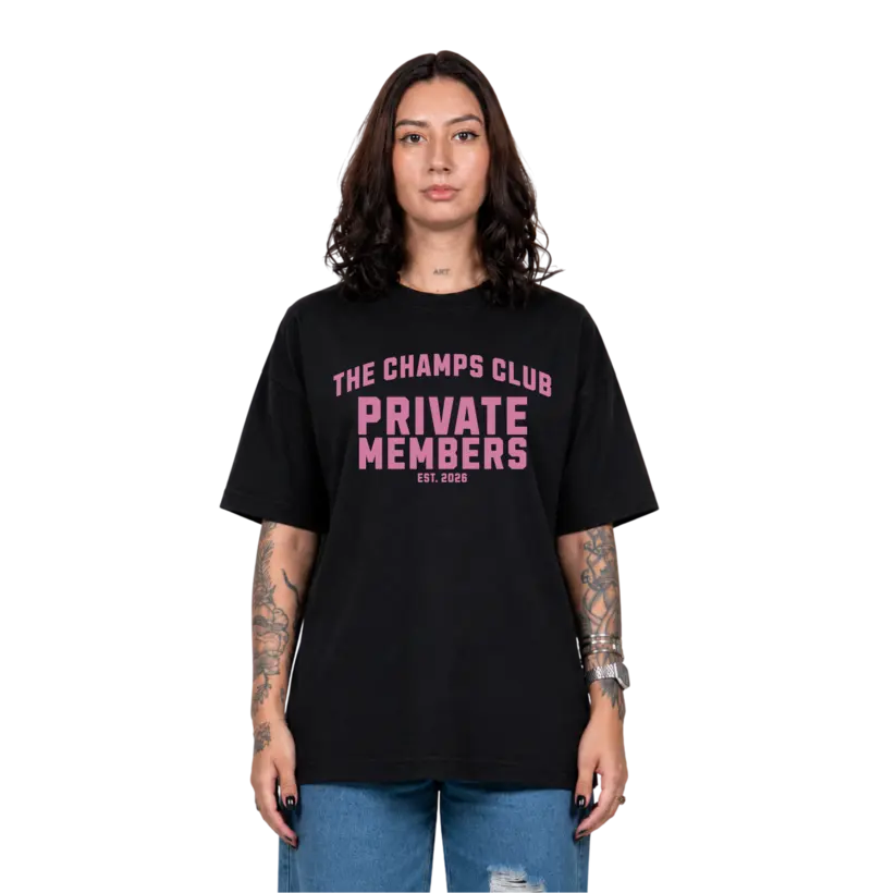 Camiseta Oversized Unissex Preta Private Members Pink