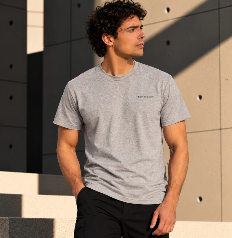 Camiseta Básica Masculina Cinza Mescla Born to Move TRM Timeless