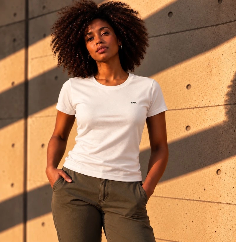 TRM Timeless Premium Feminina White Black Logo - Camiseta Algodão Peruano