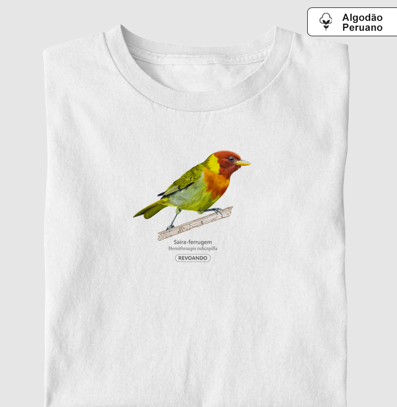 Cores Aladas - Saíra-ferrugem - Algodão Peruano - Camiseta Algodão Peruano
