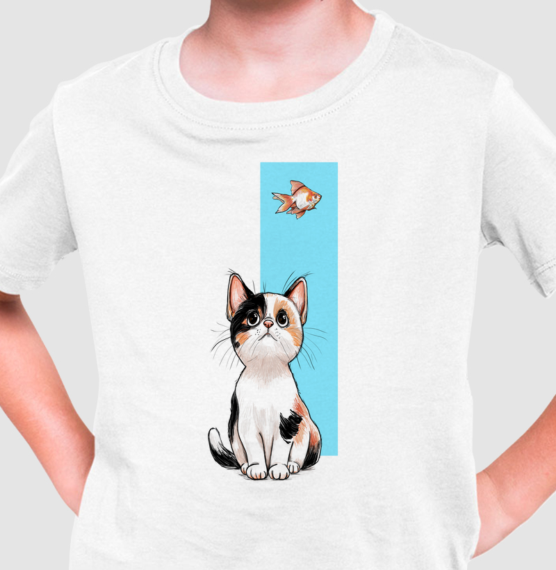 Camiseta Infantil Gato de Olho no Peixe