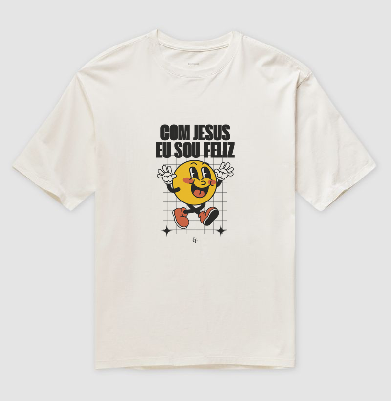 Com Jesus eu sou feliz - Camiseta Oversized