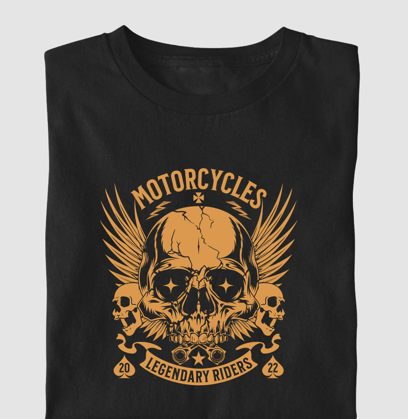 Camiseta Motociclista Legendary Riders - Caveira e Motor
